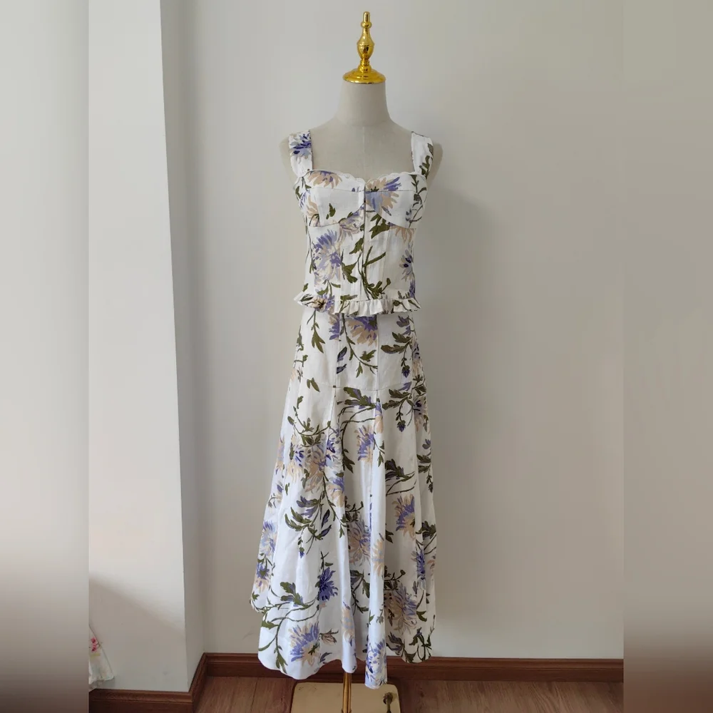 Reformation Anatolia Linen Two Piece Top And Skirt Set - Picture 5 of 15